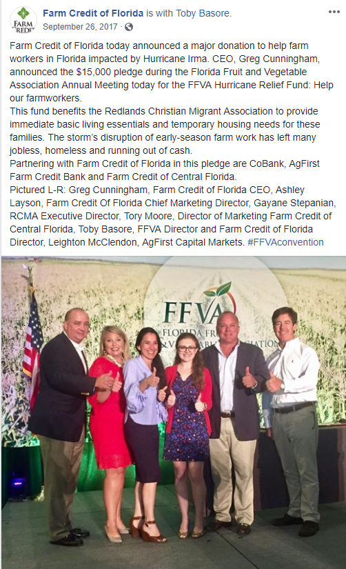 Farm Credit of Florida helps after Hurricane Irma.