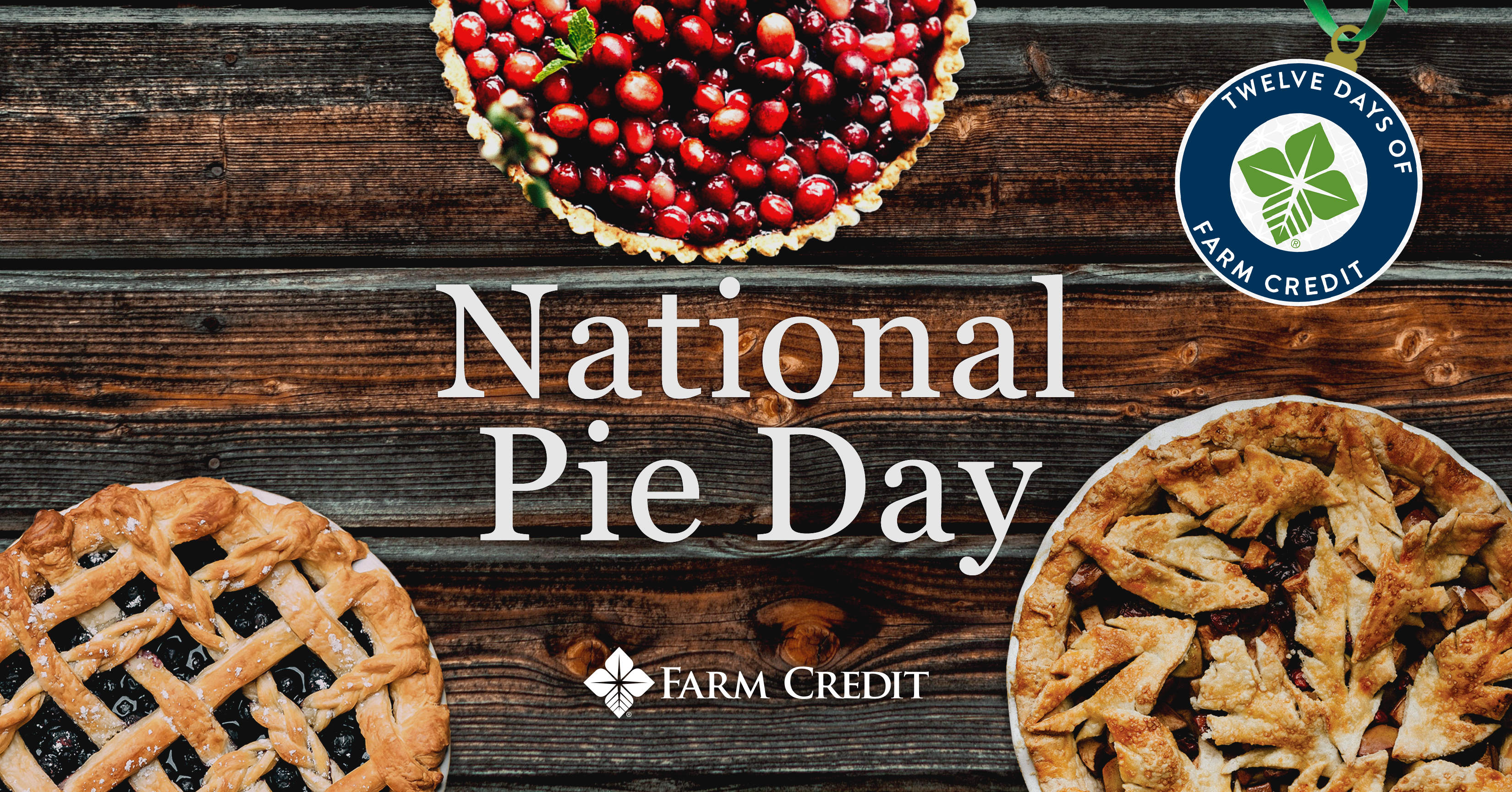 pie day graphic - variety of pies on wooden table