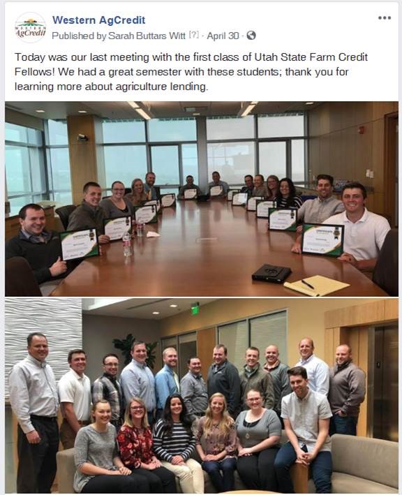 Western AgCredit Facebook post about their fellows program.